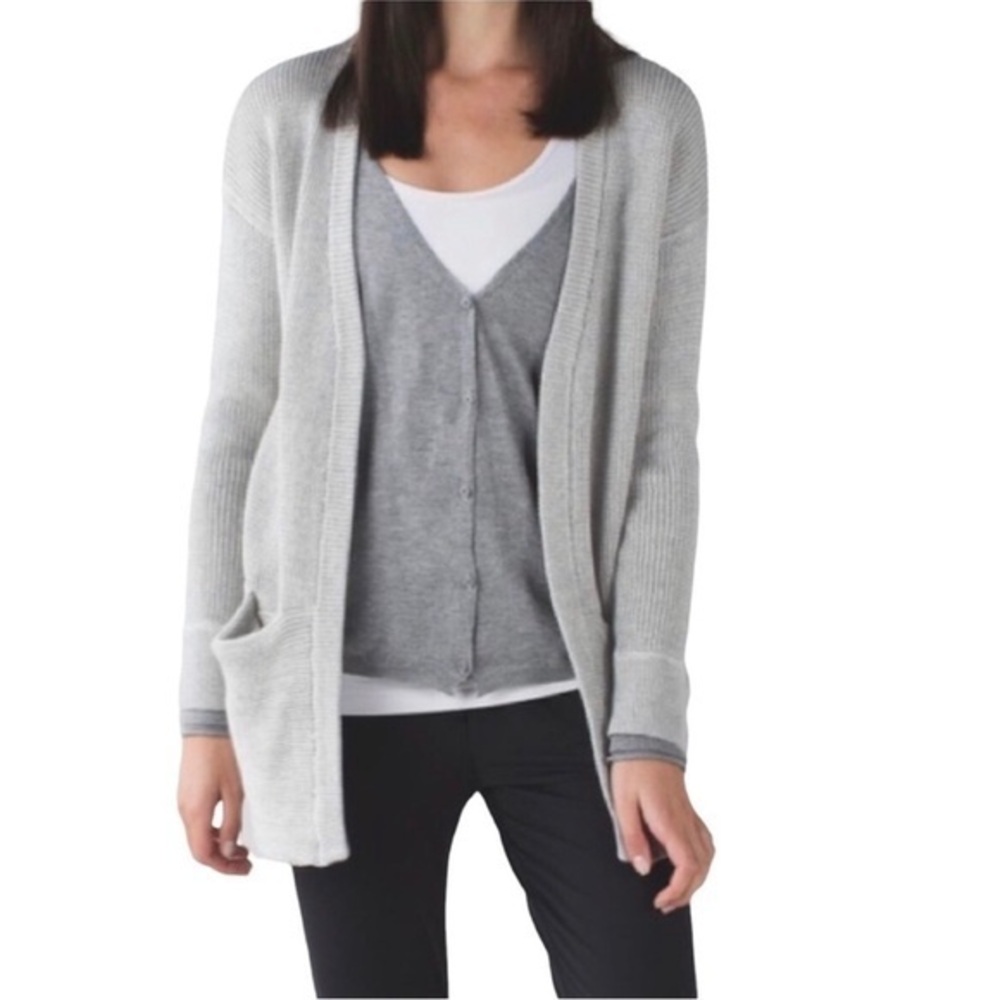 lululemon athletica Light Gray Open Front Ribbed Cardigan